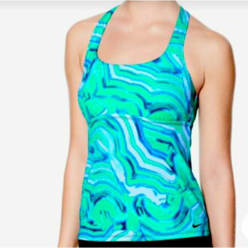 Nike Women's Green and Blue Patterned Swim Tank Top